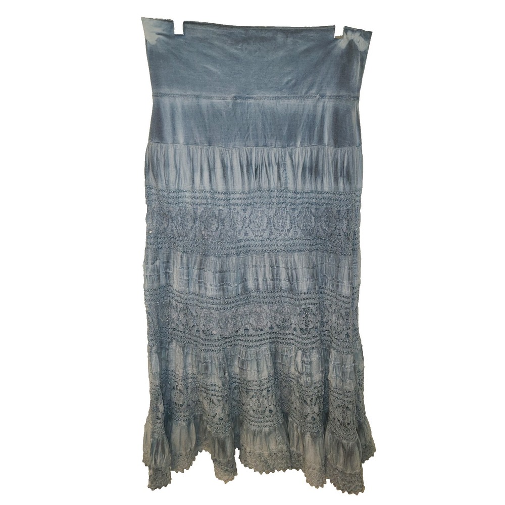 Cute Options Hippie Skirt Boho‎ Peasant Festival Blue Lace semi Sheer XL MAXI